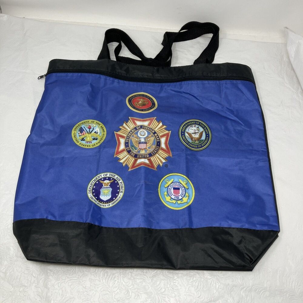 Veterans of Foreign Wars US Blue Tote Bag Zippered Side Pocket ~ 15x17 EUC
